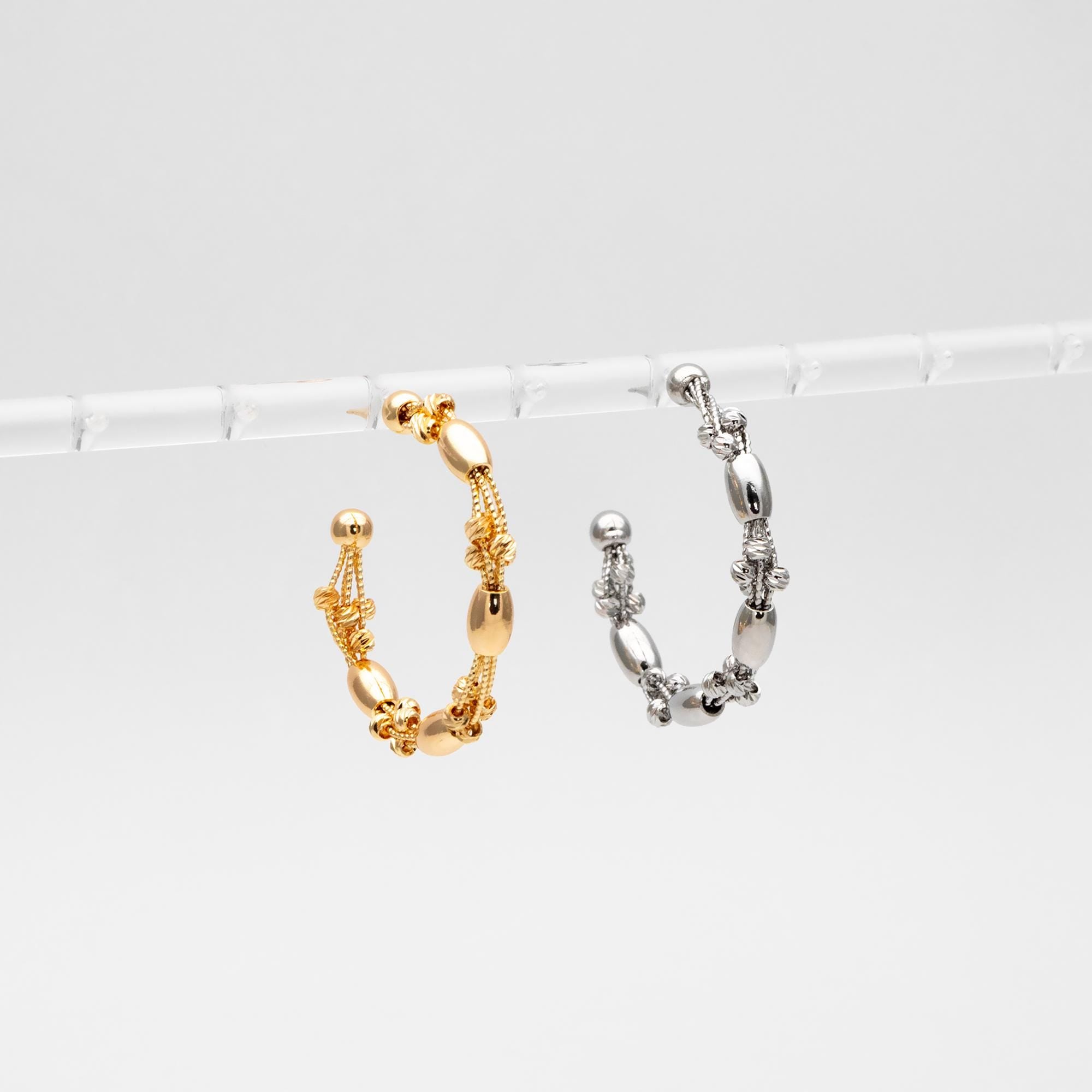 4pcs Gold/ Rhodium Plated Brass Hoop Earrings: Geometric C Shape Studs (GB-4542)